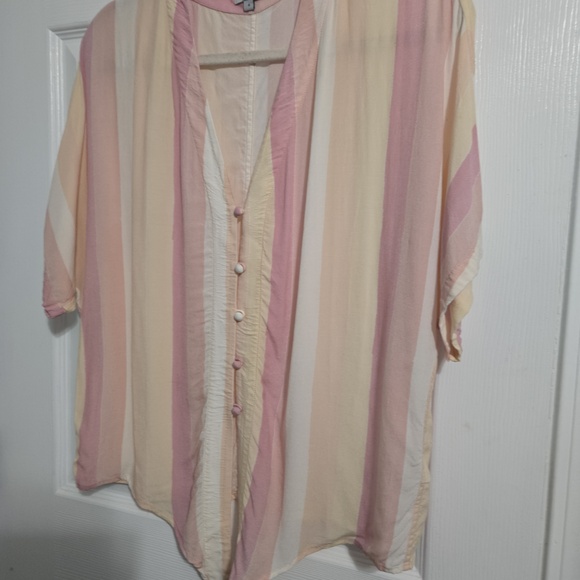 Rails Pastel Striped Tie-Front Blouse in Pink and Cream - Picture 2 of 3
